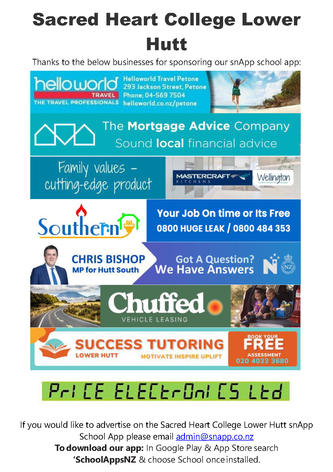Sacred Heart College School Apps 2026 Sponsor Poster